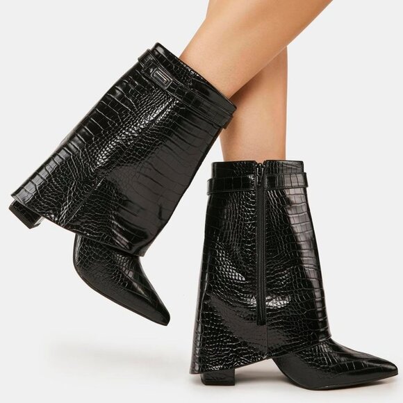 Public Desire THE CROC BLACK LAYER FYRE Ankle Boots ( BRAND NEW !!!! ) - Picture 2 of 7